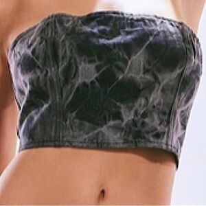 🅽🅴🆆 𝗣𝗿𝗲𝘁𝘁𝘆𝗟𝗶𝘁𝘁𝗹𝗲𝗧𝗵𝗶𝗻𝗴 black acid denim crop tube top, size 2